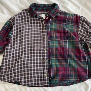 American Eagle mixed plaid cropped flannel size medium